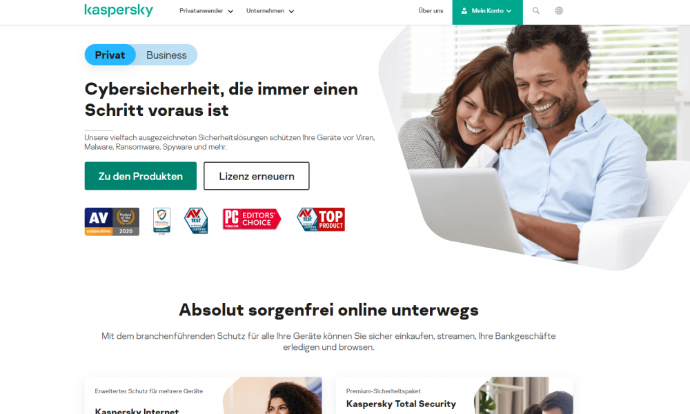 Screenshot Webseite www.kaspersky.de